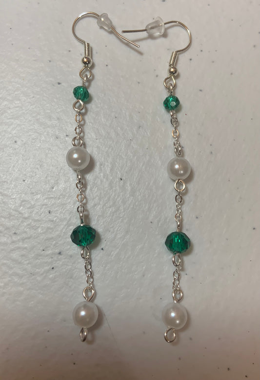 Green and White Earrings (Silver)