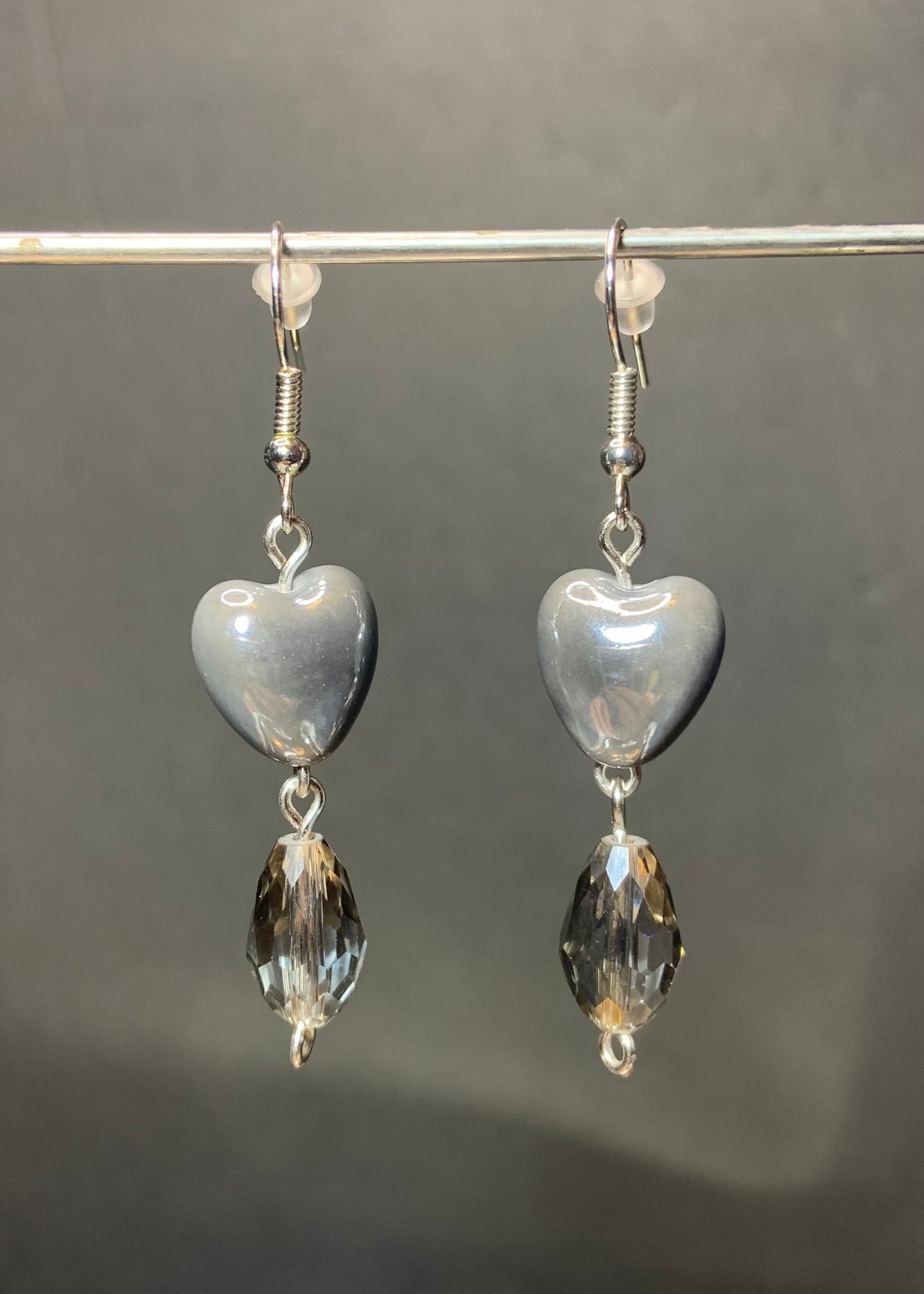Gray Heart Earrings
