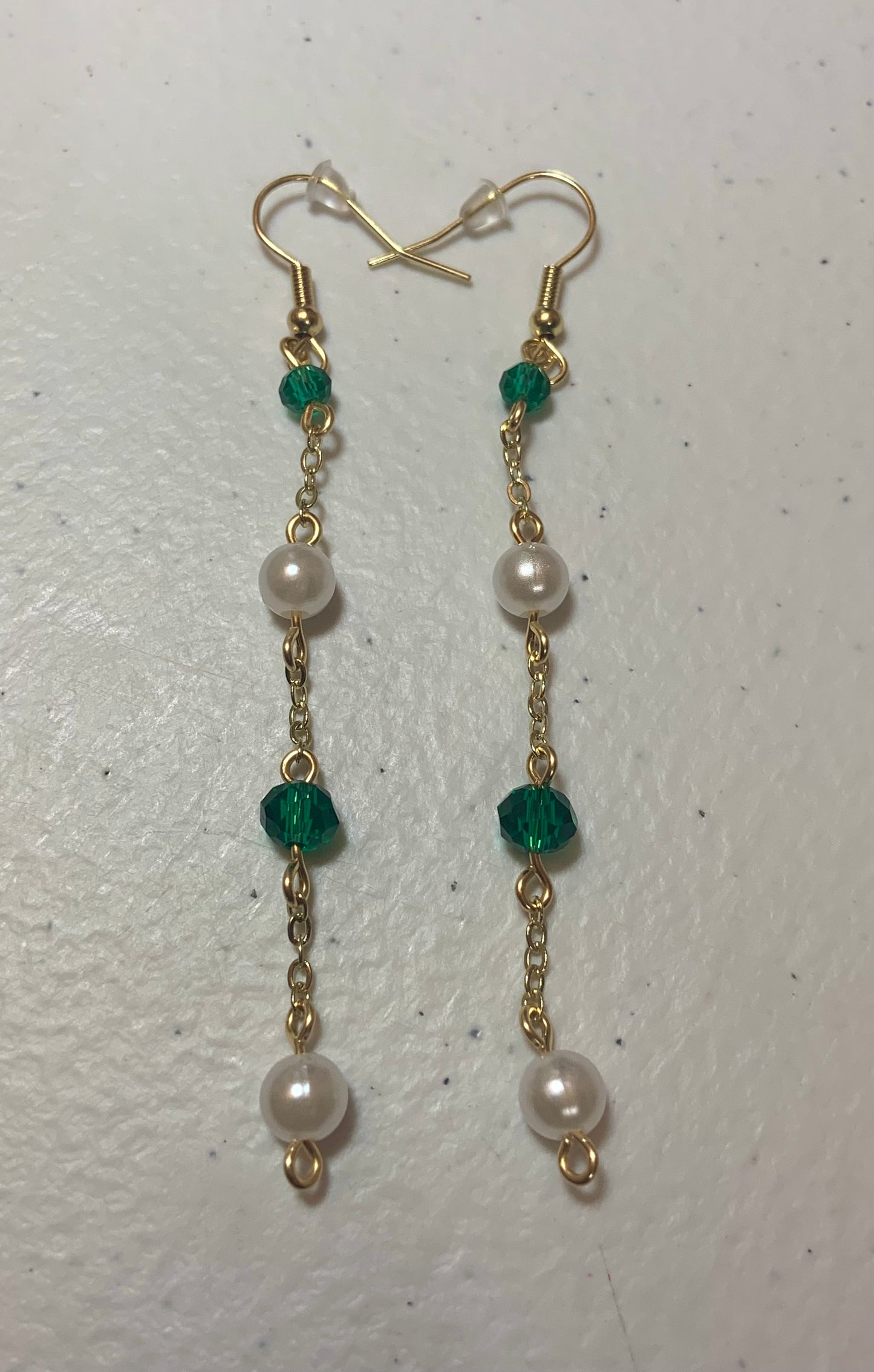 Green and White Earrings (Gold)