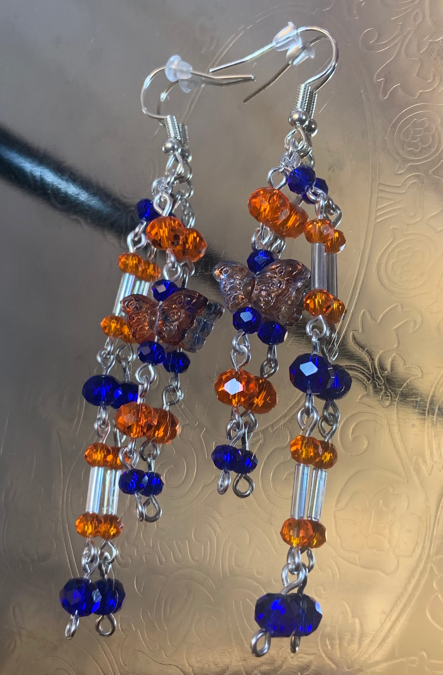 Orange and Blue Butterfly Earrings