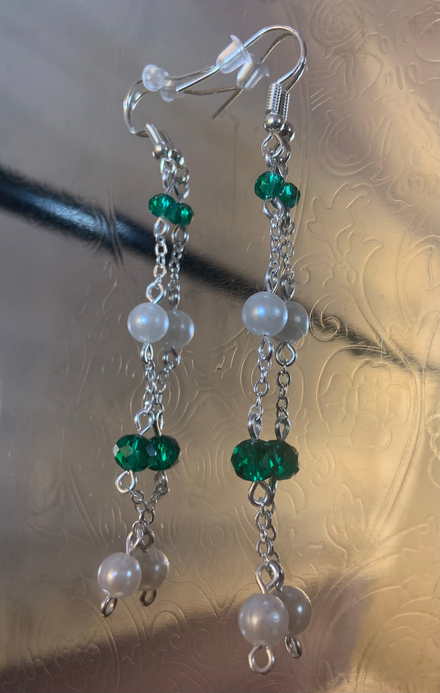 Green and White Earrings (Silver)