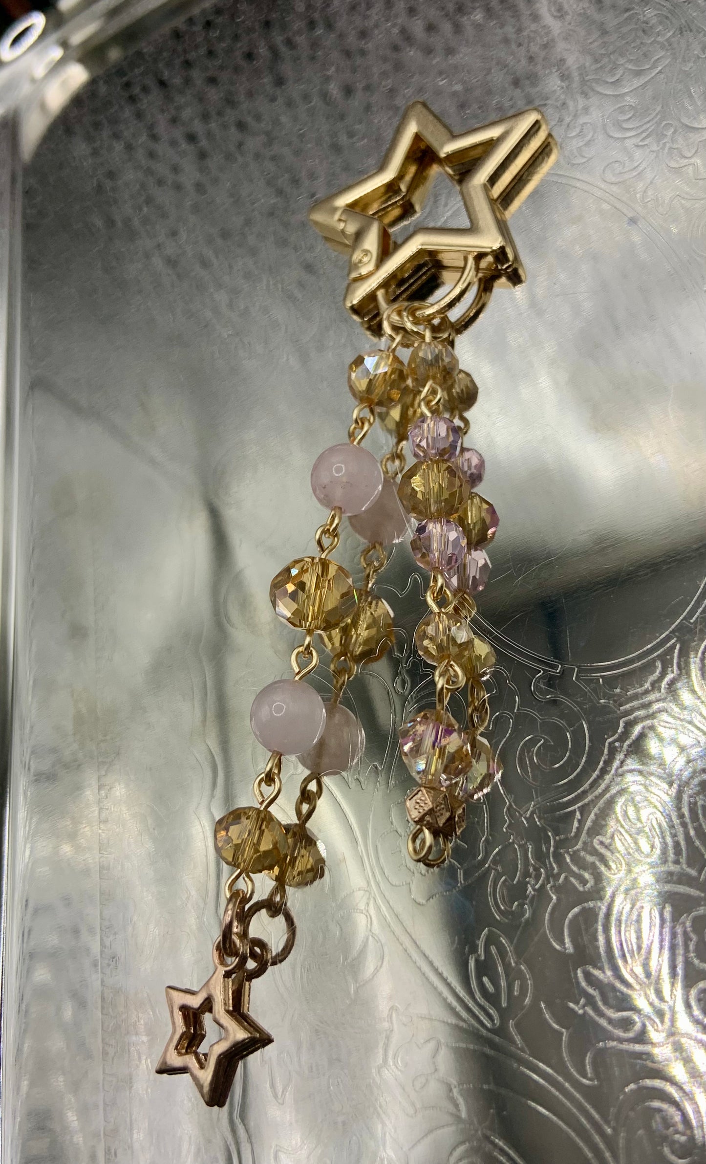 Light Pink and Gold Star Keychain