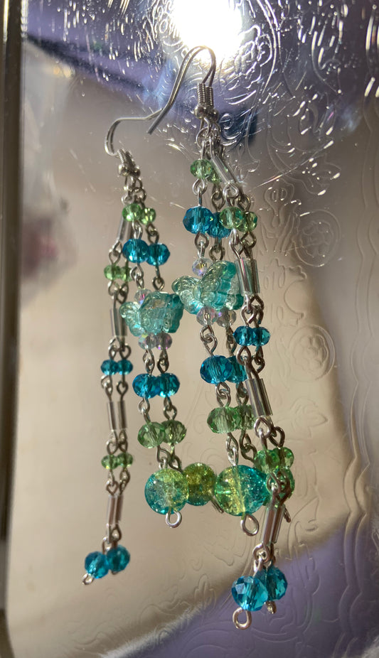 Blue and Green Butterfly Earrings
